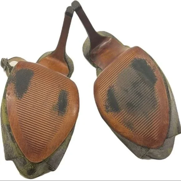 Enzo Angiolini Green And Black Leopard Print Platform Slingback Heels Size 7.5 - Picture 7 of 7